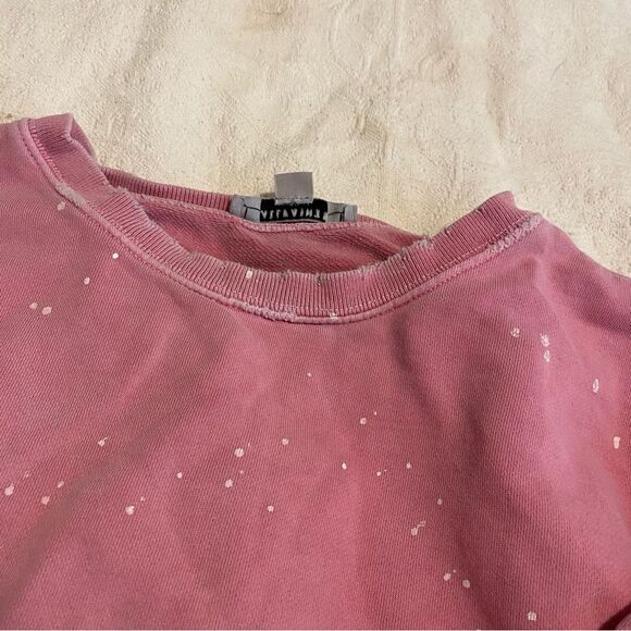 All Saints Storn size Medium Bubblegum Pink with White Paint Splatter Crewneck - Picture 8 of 15